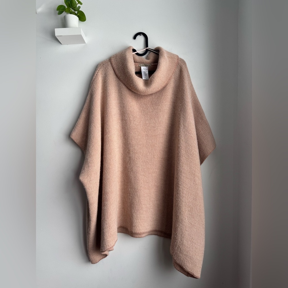 Elisabetta Pink and White Knit Cowl Neck Poncho Wool And Alpaca Blend